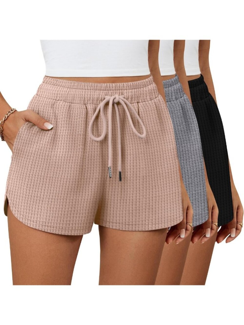 Cozy Women's Waffle Knit Lounge Shorts - 3 Pack, Soft & Stylish Comfort